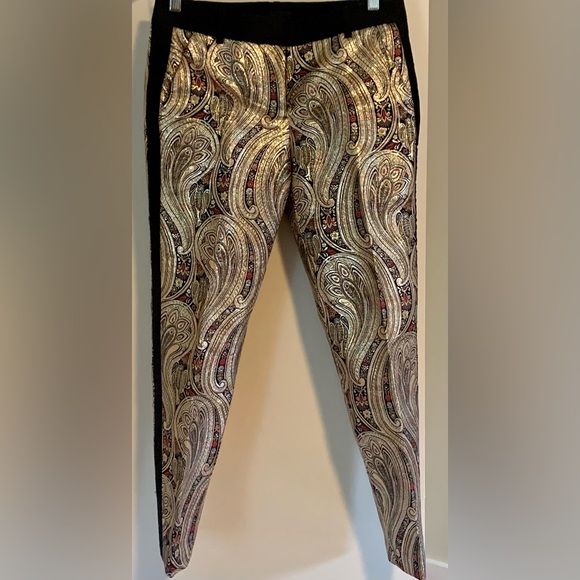J. CREW | Metallic Cafe Capri Paisley Pants | Multi-Color Jacquard | Size 0 - Picture 2 of 9